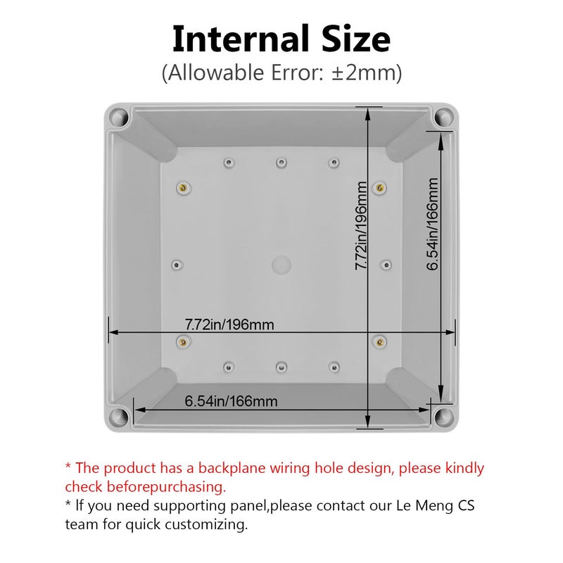 LeMotech Junction Box IP67 Waterproof Dustproof ABS Plastic Project Box for Electrical Outdoor Enclosure Gray 7.9 x 7.9 x 3.7 inch (200 x 200 x 95 mm) - Image 3